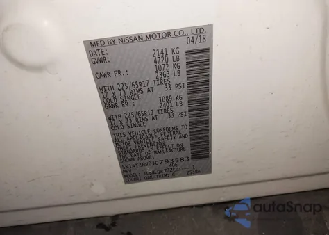 2018 Nissan Rogue Sv z USA, uszkodzony, nr VIN 5N1AT2MV0JC793583